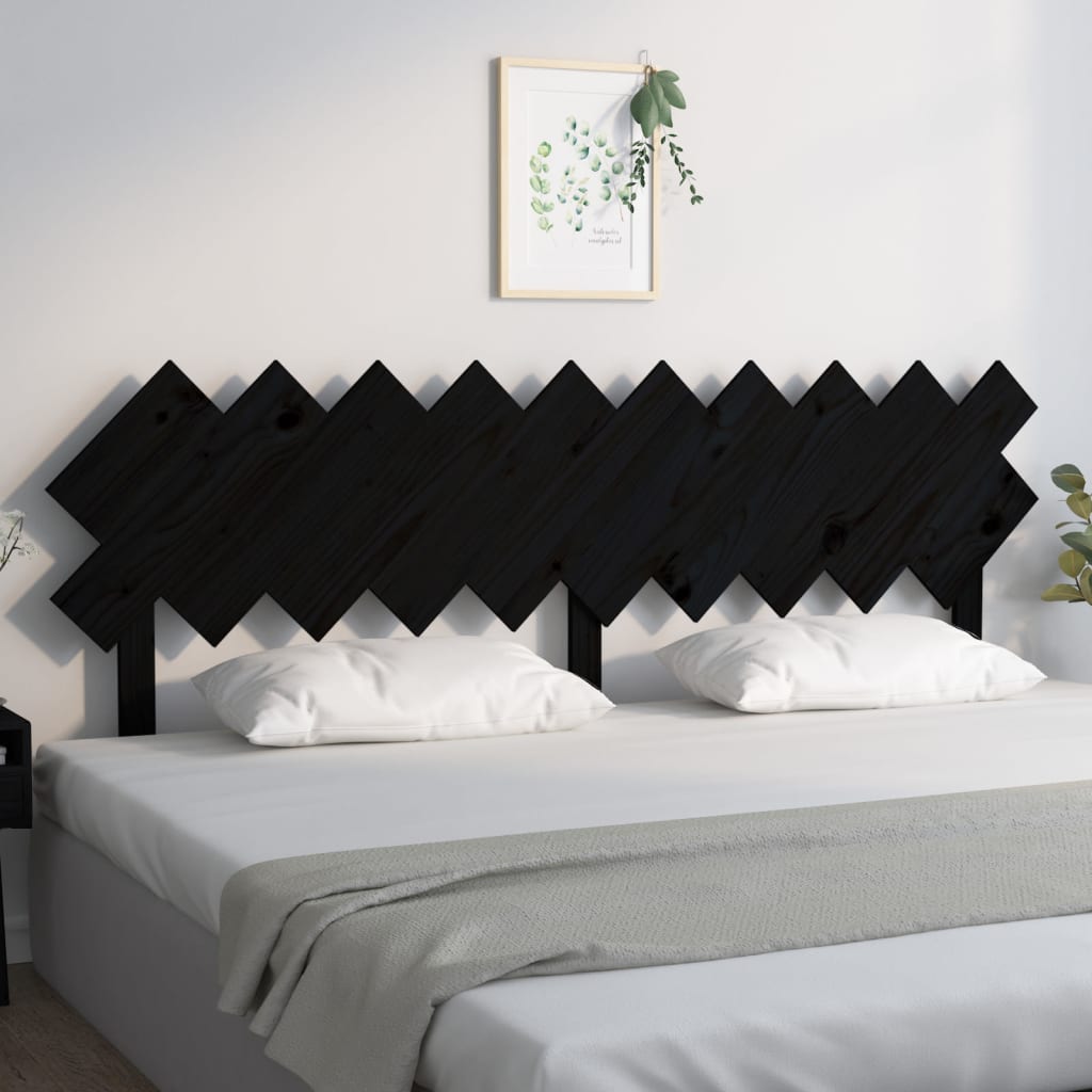 Bed Headboard Black 196x3x80.5 cm Solid Pine