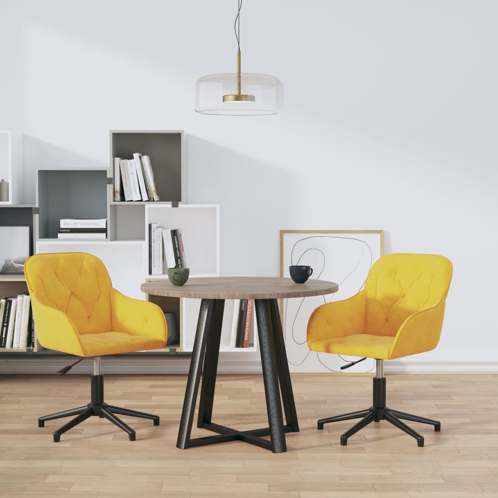 Dining Chairs 2 pcs. Swivel Yellow Velvet