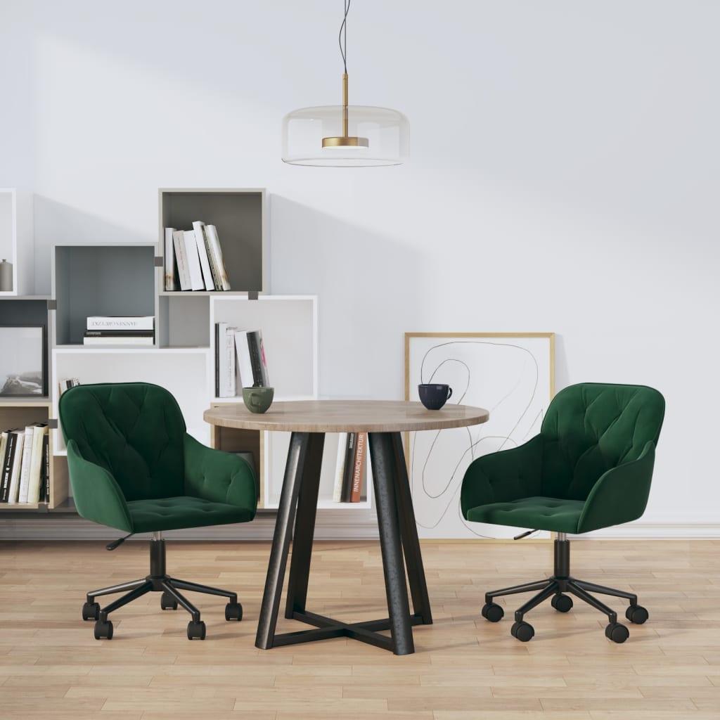 Dining Chairs 2 pcs. Swivel Dark Green Velvet