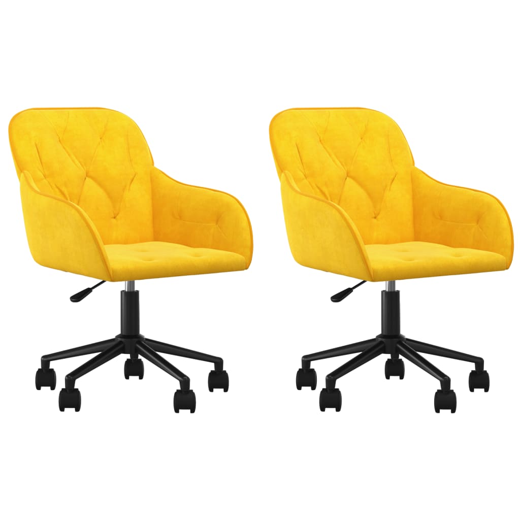 Lot de 2 chaises de salle à manger pivotantes en velours jaune