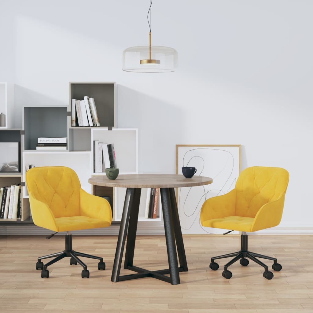 Lot de 2 chaises de salle à manger pivotantes en velours jaune