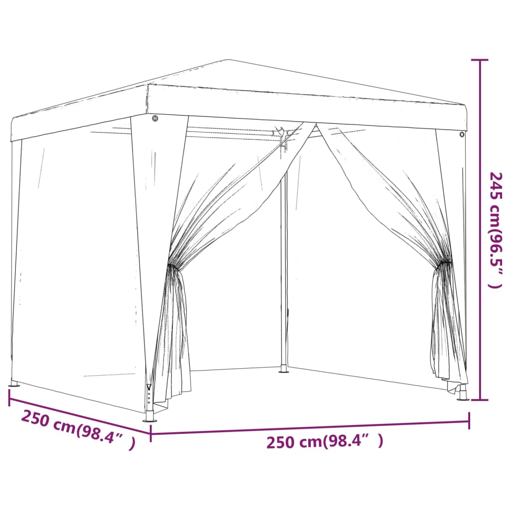 Tente de réception avec 4 parois latérales en filet rouge 2,5x2,5 m HDPE