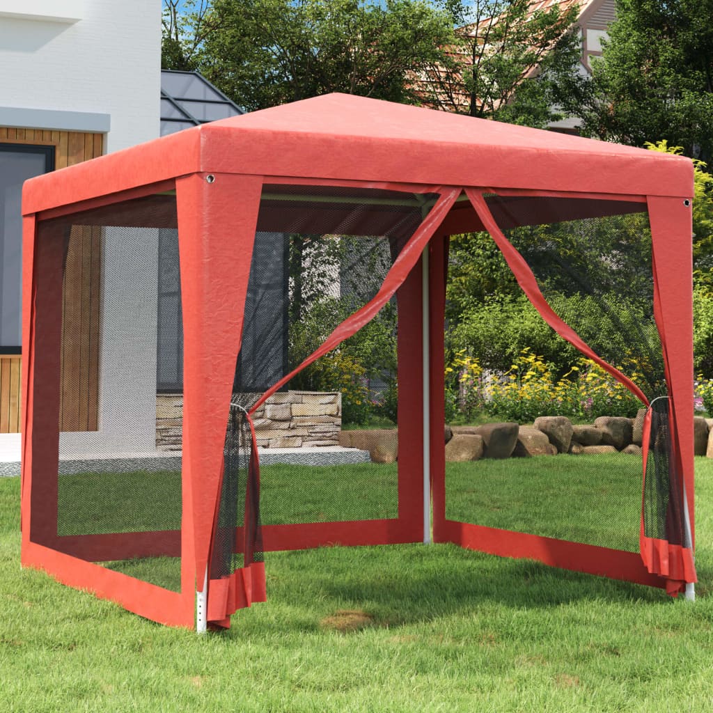 Tente de réception avec 4 parois latérales en filet rouge 2,5x2,5 m HDPE