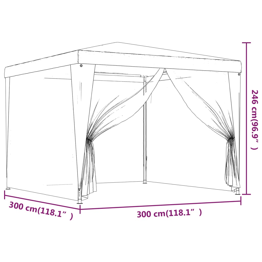 Party tent with 4 mesh side walls blue 3x3 m HDPE