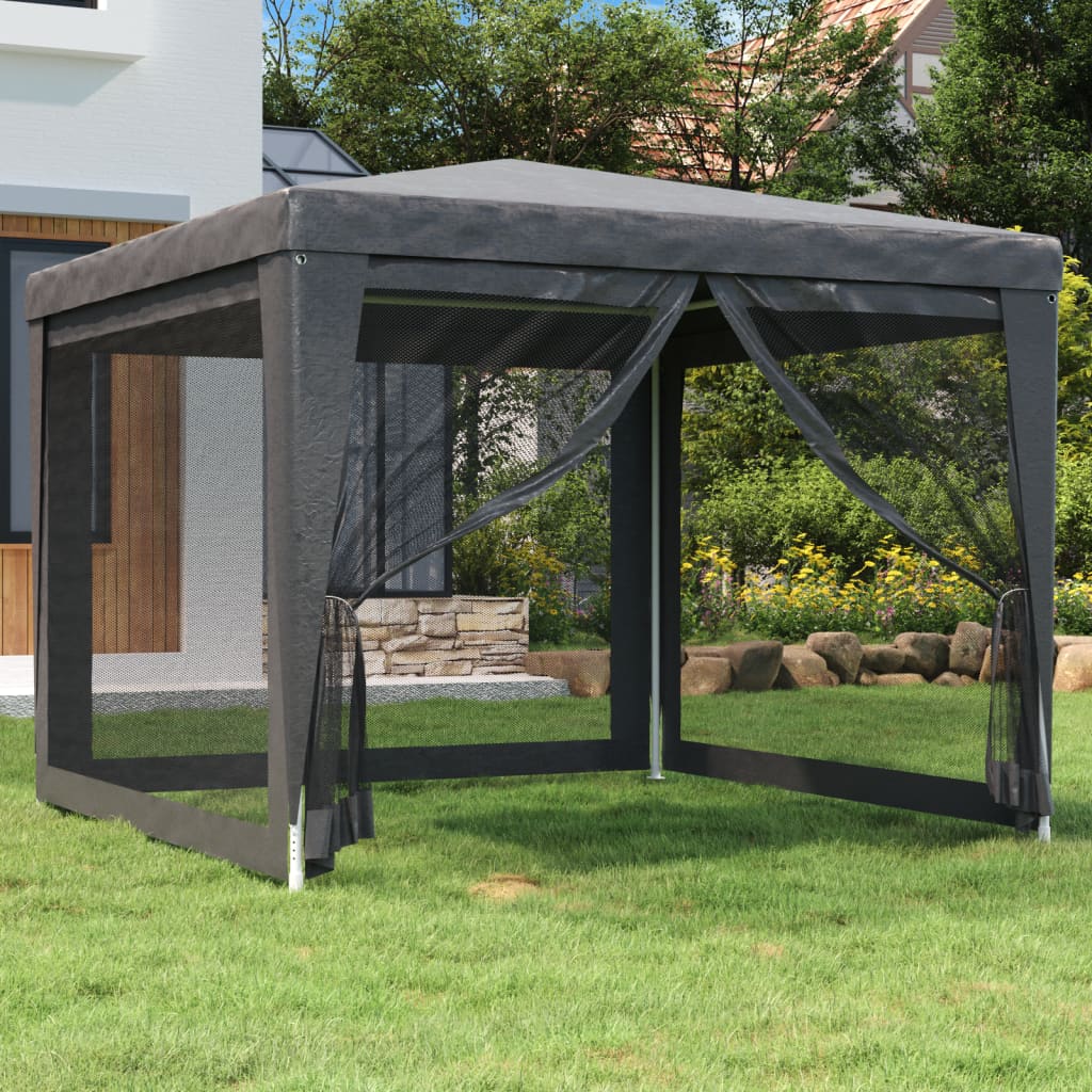 Tente de réception avec 4 parois latérales en filet anthracite 3x3 m HDPE