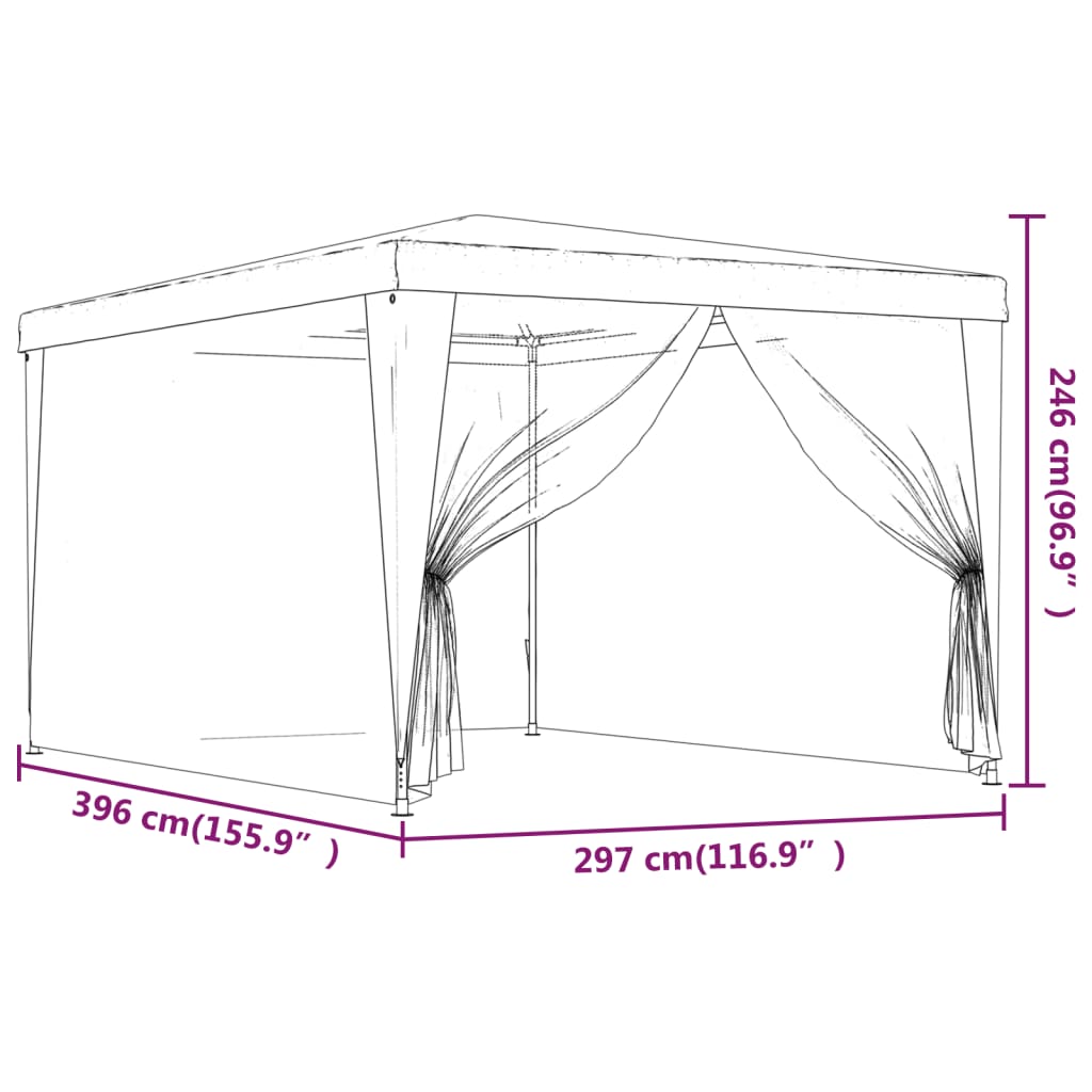 Party tent with 4 mesh side walls red 3x4 m HDPE