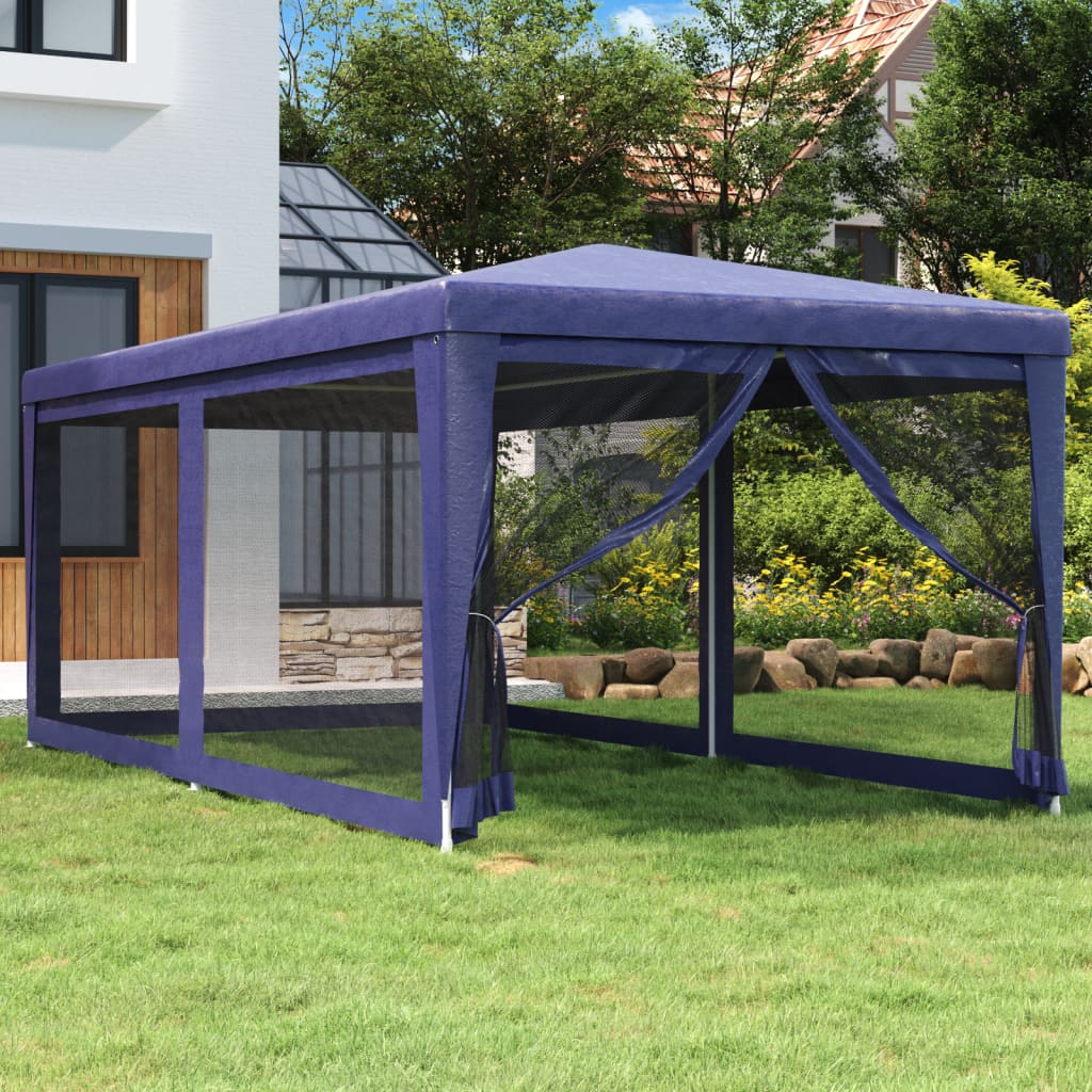 Tente de réception avec 6 parois latérales en filet bleu 3x6 m HDPE