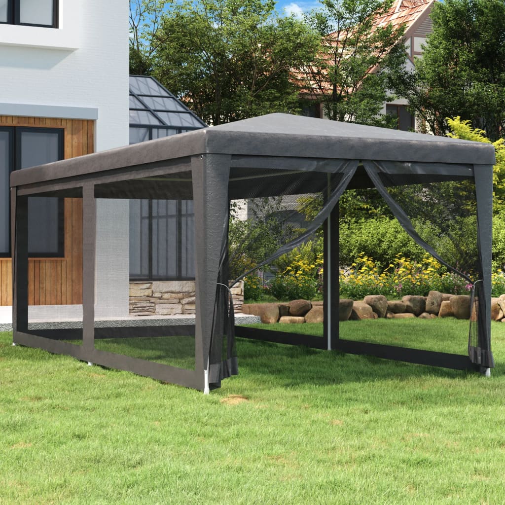 Tente de réception avec 6 parois latérales en filet anthracite 3x6 m HDPE
