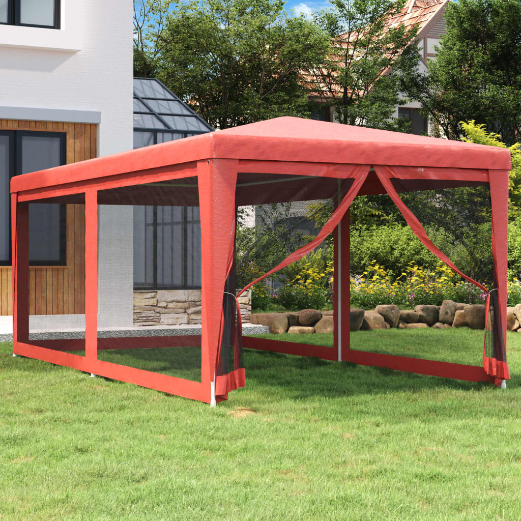 Tente de réception avec 6 parois latérales en filet rouge 3x6 m HDPE