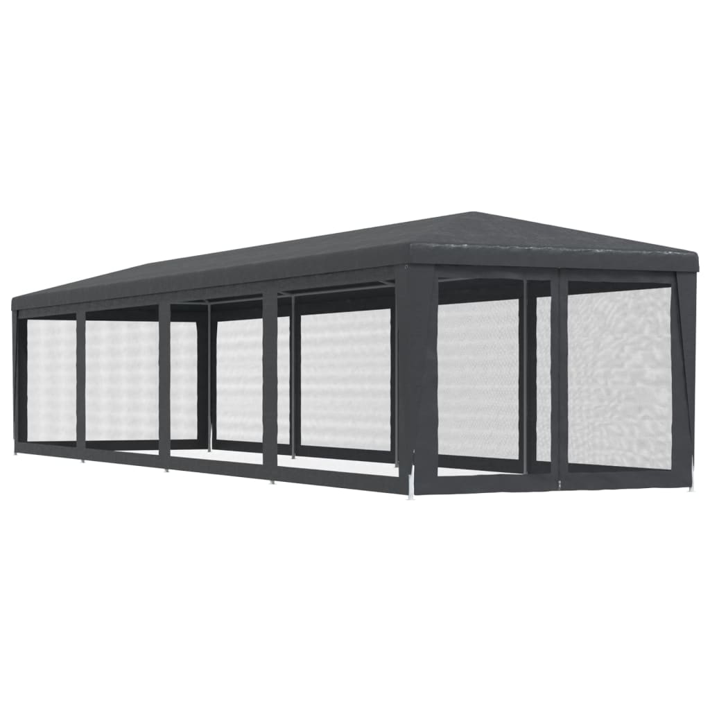Tente de réception avec parois latérales en 10 mailles anthracite 3x12 m HDPE