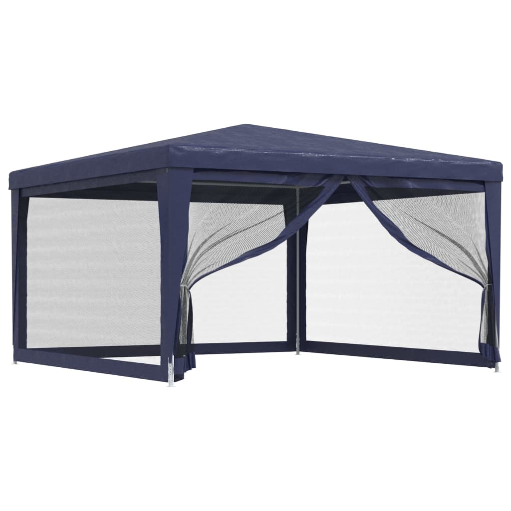 Partyzelt mit 4 Mesh-Seitenwänden Blau 4x4 m HDPE