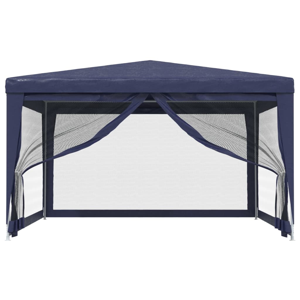 Partyzelt mit 4 Mesh-Seitenwänden Blau 4x4 m HDPE