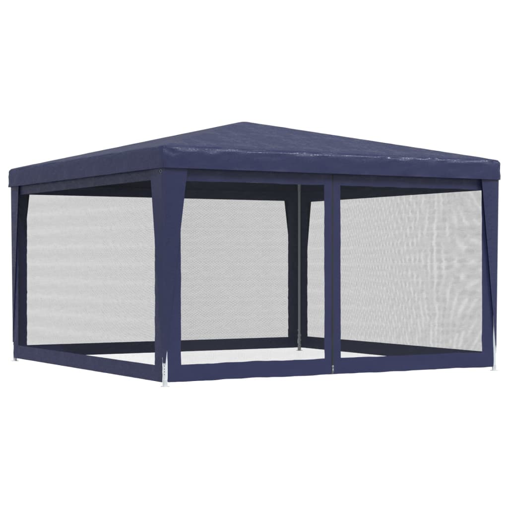 Partyzelt mit 4 Mesh-Seitenwänden Blau 4x4 m HDPE