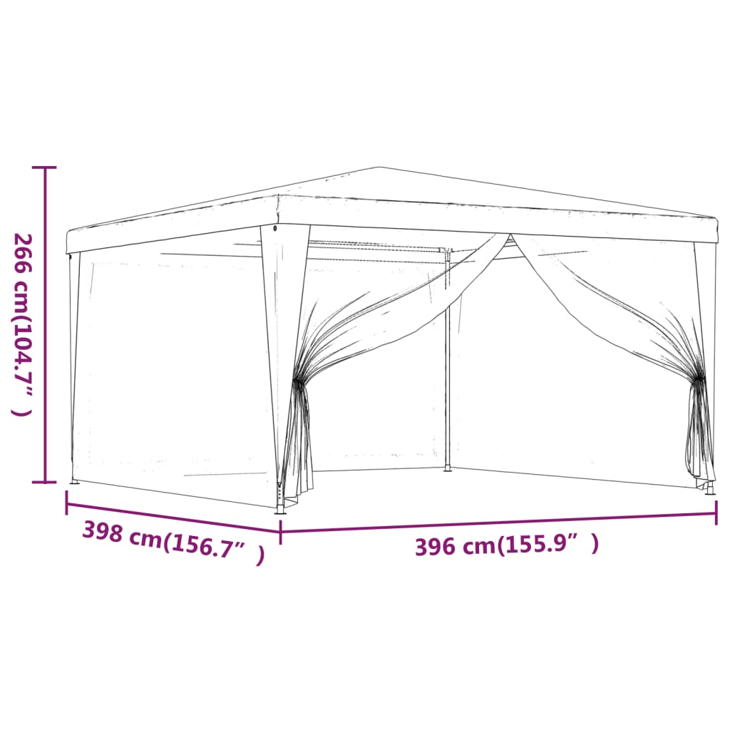 Partyzelt mit 4 Mesh-Seitenwänden Blau 4x4 m HDPE