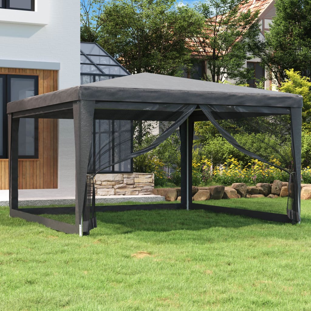 Partyzelt mit 4 Mesh-Seitenwänden Anthrazit 4x4 m HDPE