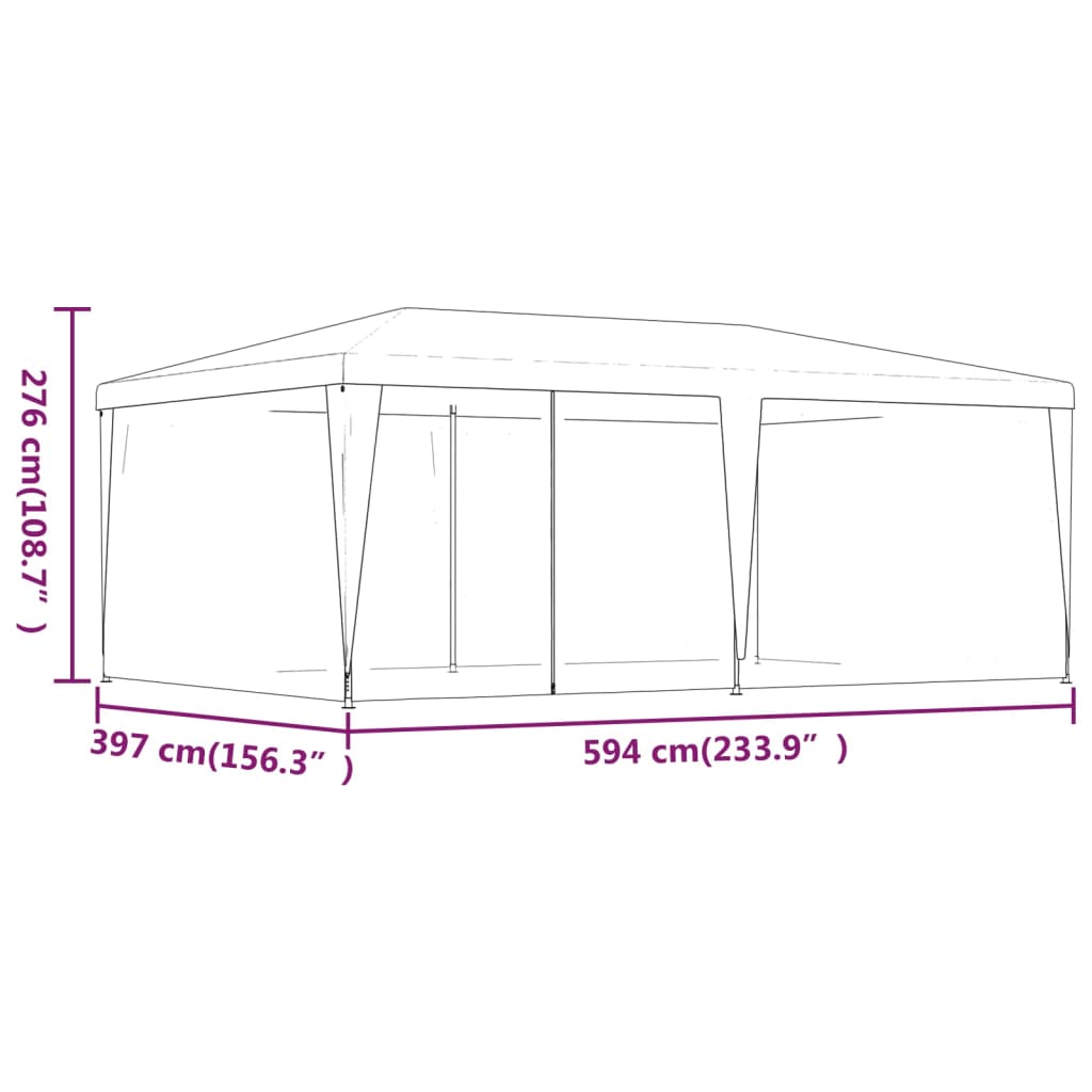 Tente de réception avec 6 parois latérales en filet bleu 6x4 m HDPE