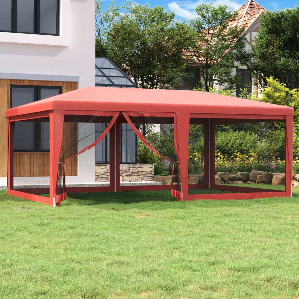 Tente de réception avec 6 parois latérales en filet rouge 6x4 m HDPE