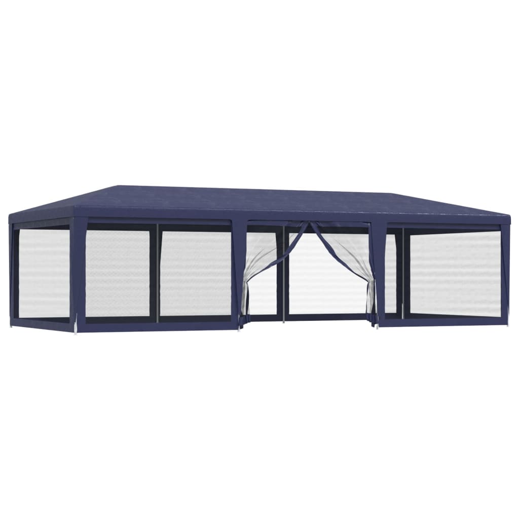 Partyzelt mit 8 Mesh-Seitenwänden Blau 9x4 m HDPE