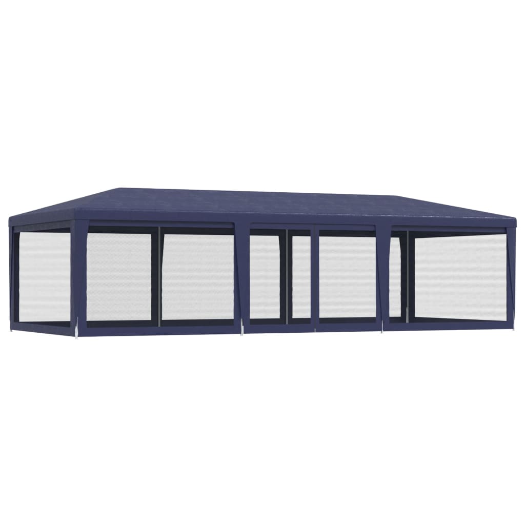 Partyzelt mit 8 Mesh-Seitenwänden Blau 9x4 m HDPE