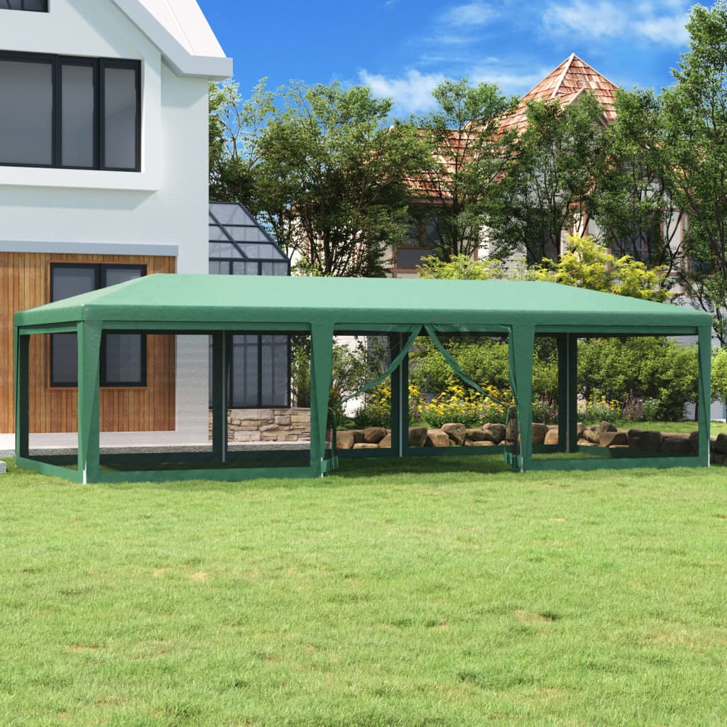 Tente de réception avec 8 parois latérales en filet vert 9x4 m HDPE