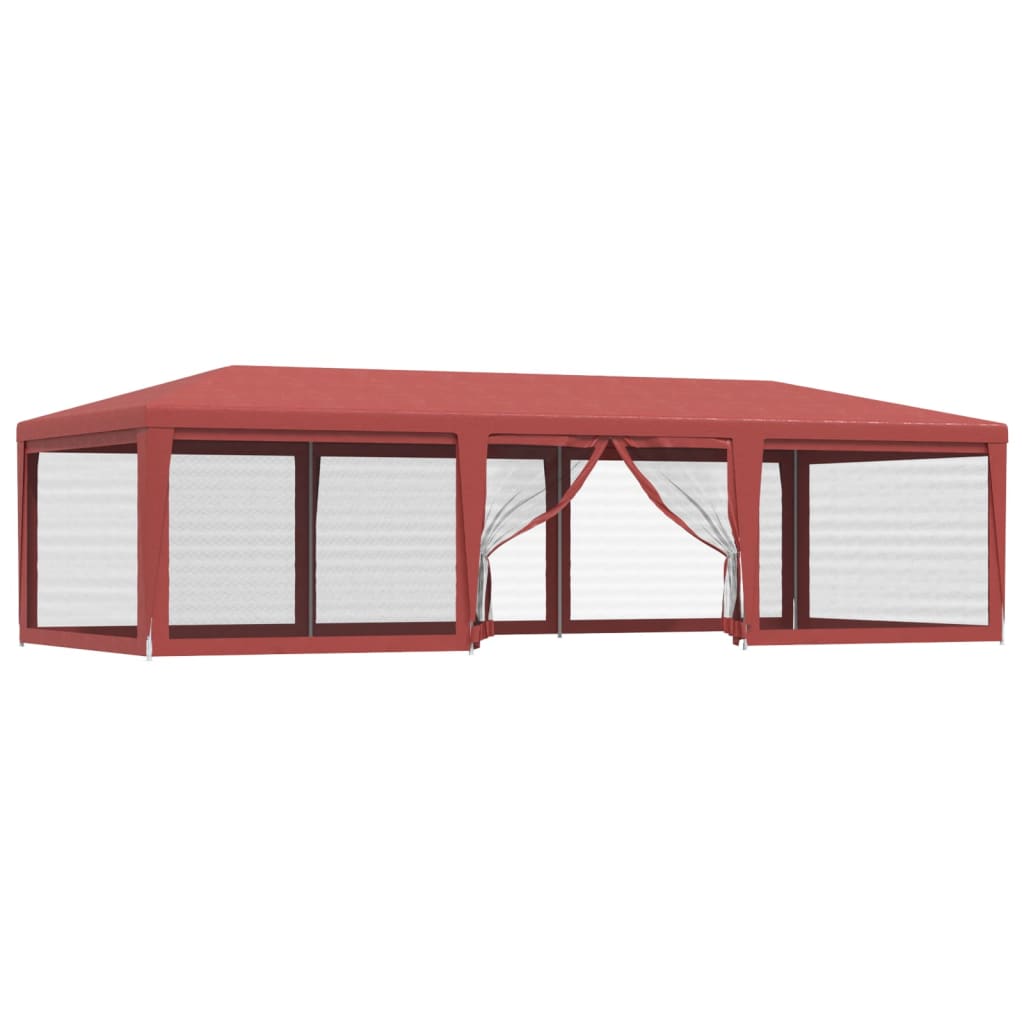 Partyzelt mit 8 Mesh-Seitenwänden Rot 9x4 m HDPE