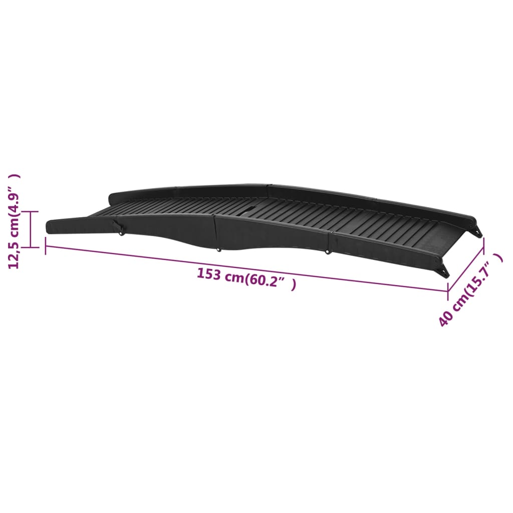 Rampe pour chien pliable noire 153 x 40 x 12,5 cm en plastique