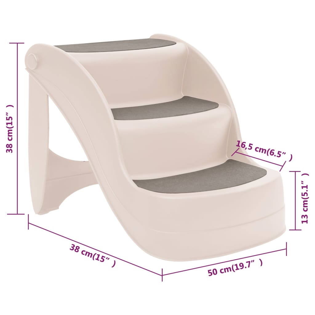 Escalier pour chien 3 marches, pliable, couleur crème, 50 x 38 x 38 cm, plastique