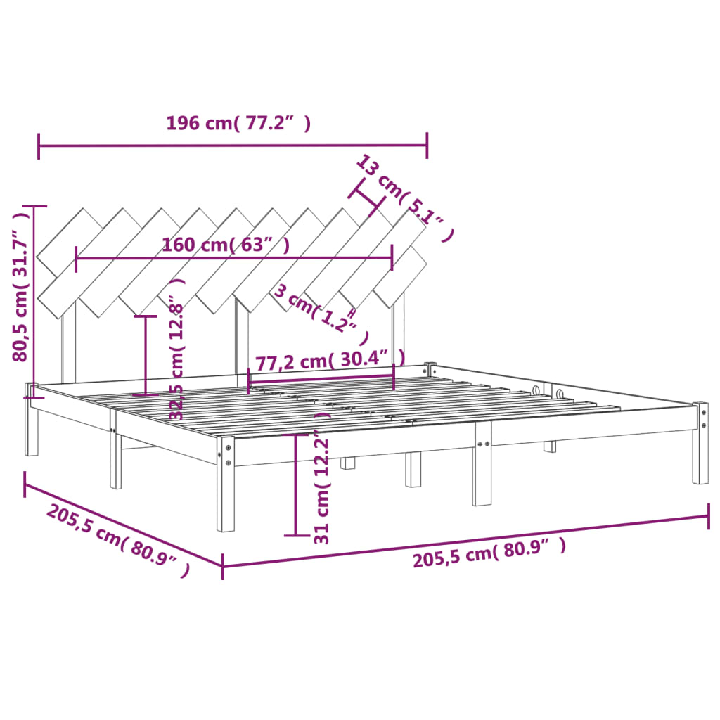 Massivholzbett Weiß 200x200 cm