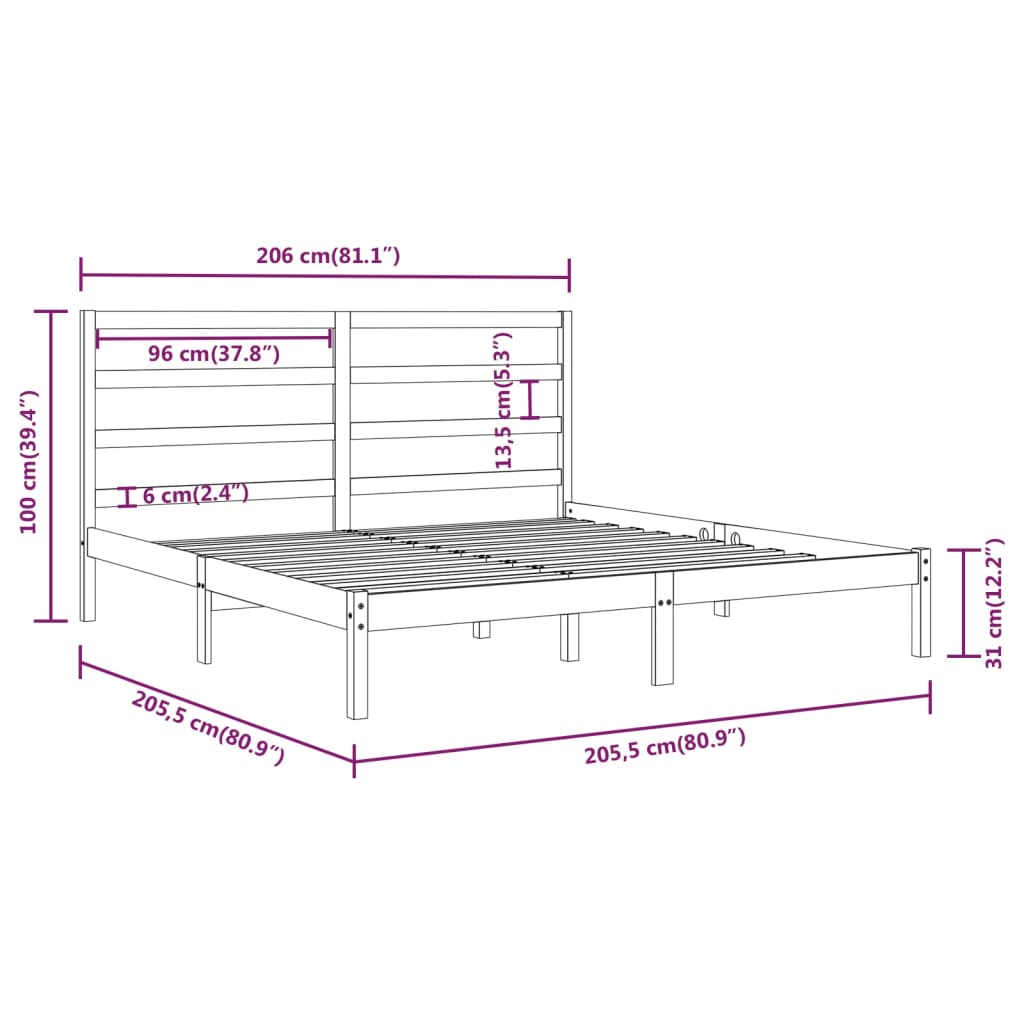 Massivholzbett Grau Kiefer 200x200 cm