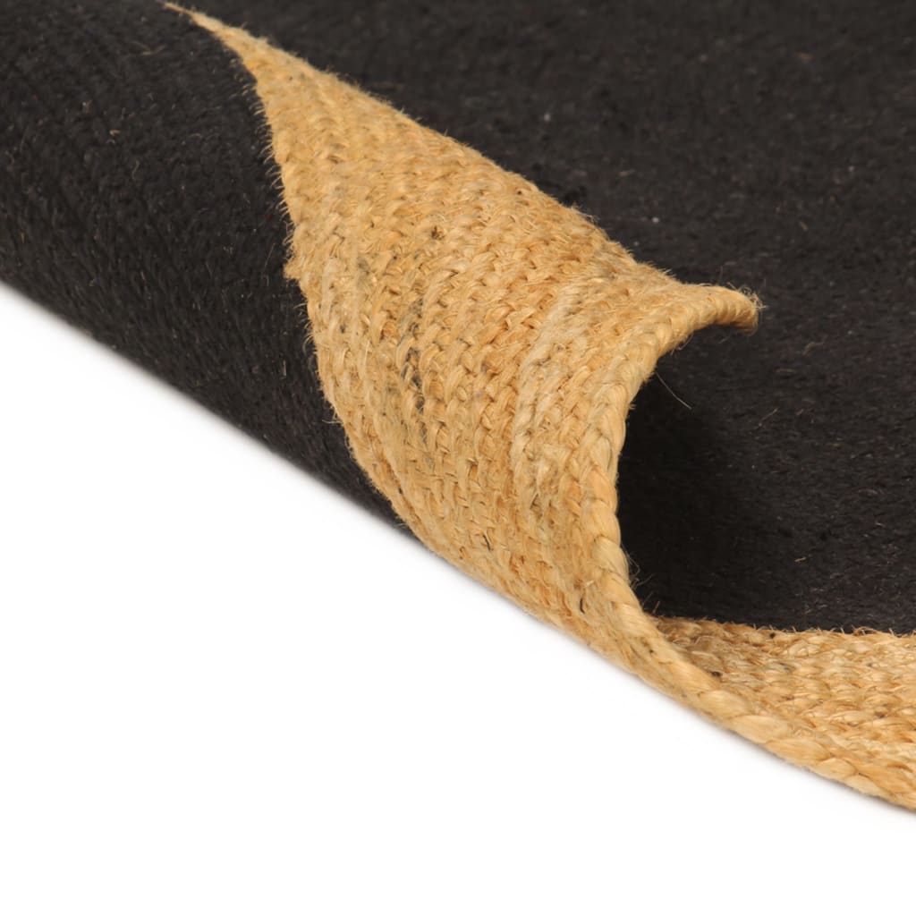 Teppich Geflochten Schwarz & Natur 120 cm Jute & Baumwolle Rund