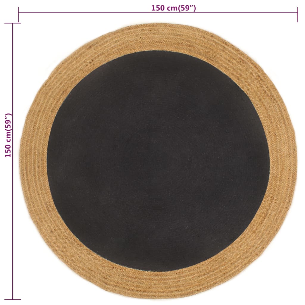 Teppich Geflochten Schwarz & Natur 150 cm Jute & Baumwolle Rund