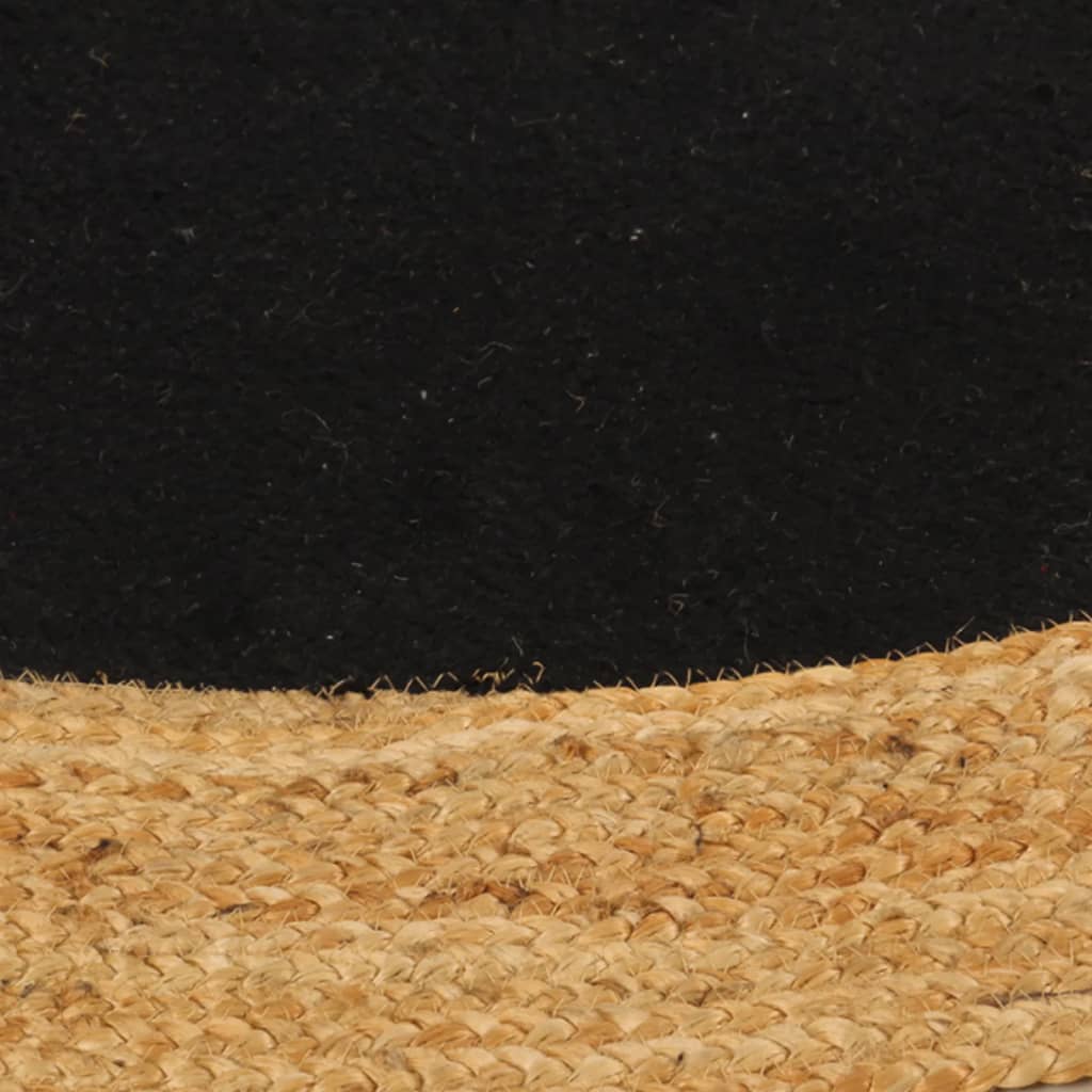 Teppich Geflochten Schwarz & Natur 180 cm Jute & Baumwolle Rund