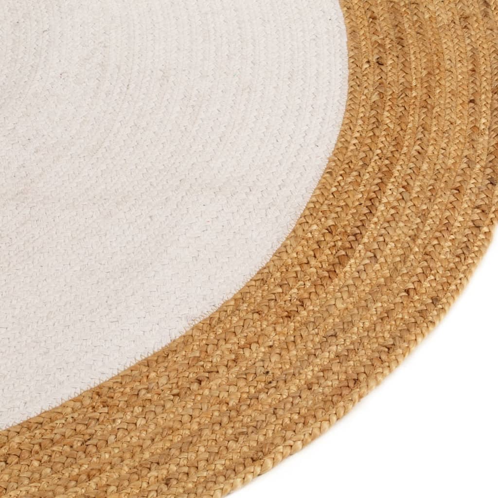 Teppich Geflochten Weiß & Natur 180 cm Jute & Baumwolle Rund