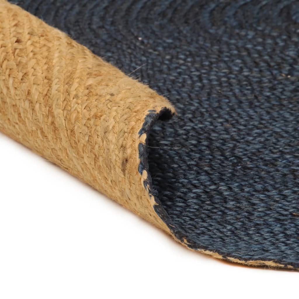 Wendeteppich Geflochten Marineblau und Natur 180 cm Jute Rund