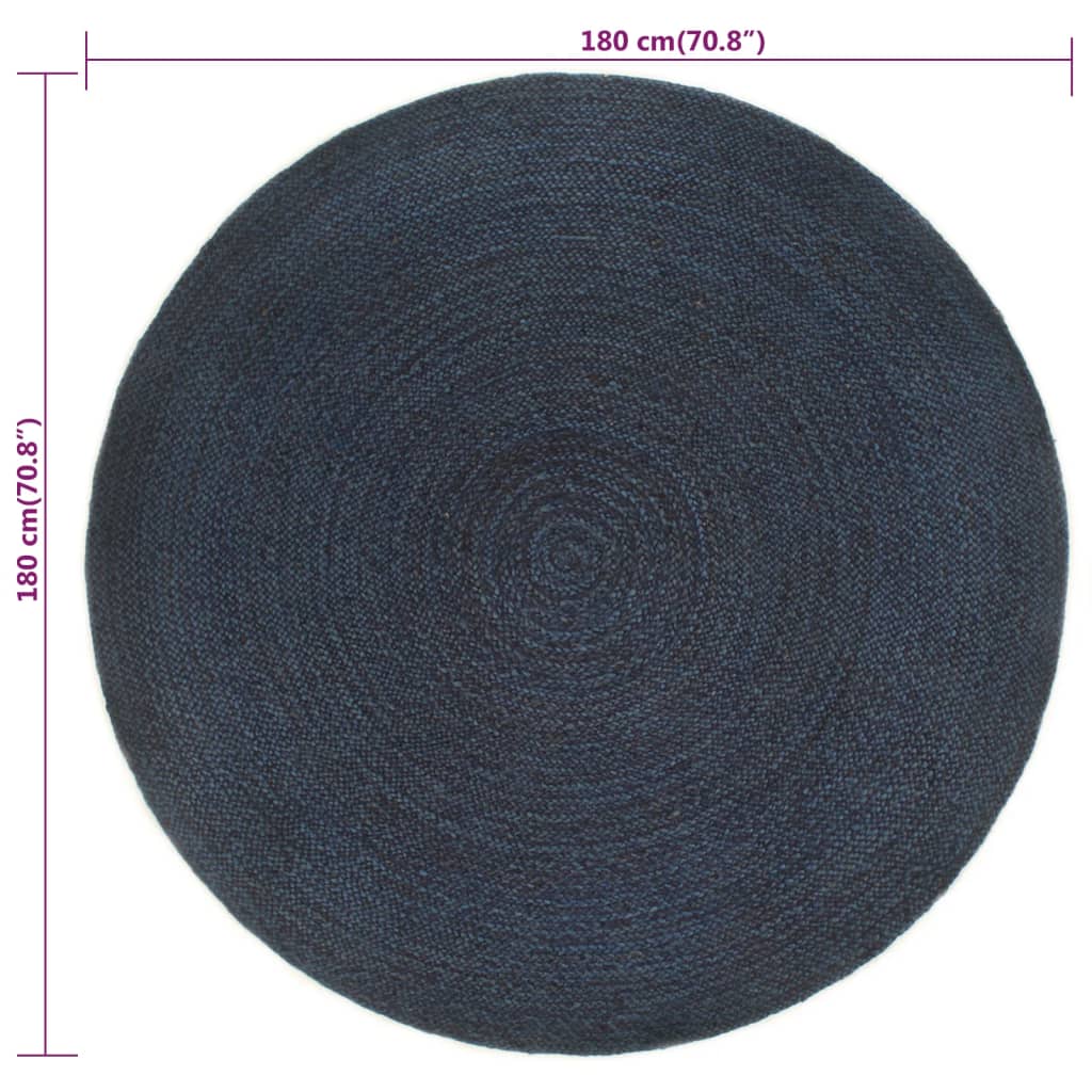 Wendeteppich Geflochten Marineblau und Natur 180 cm Jute Rund