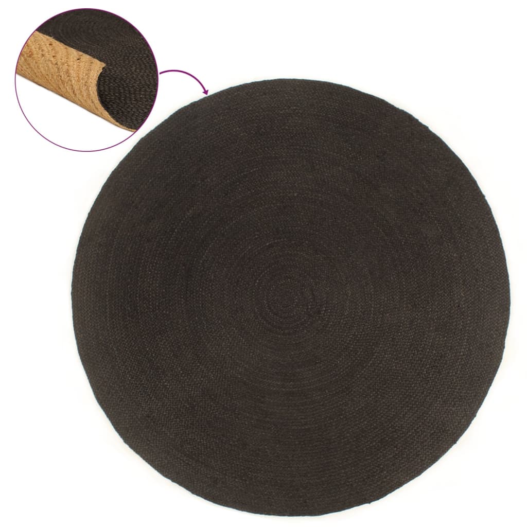 Wendeteppich Geflochten Anthrazit und Natur 90 cm Jute Rund