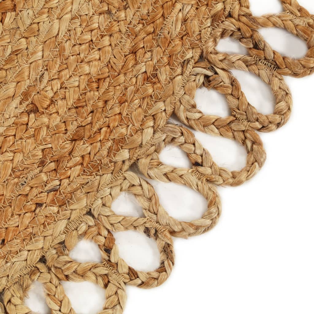 Teppich Geflochten mit Wellenrand 90 cm Jute Rund