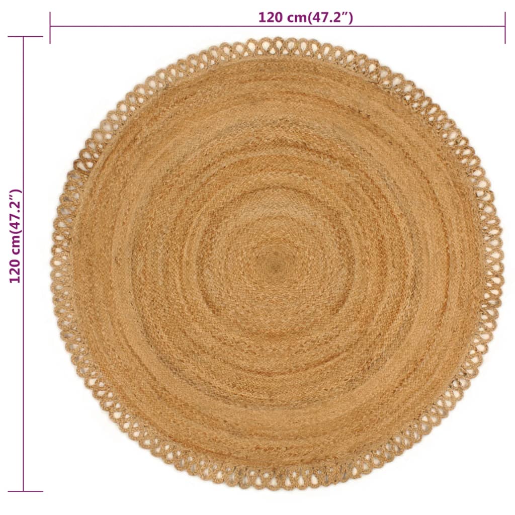Teppich Geflochten mit Wellenrand 120 cm Jute Rund