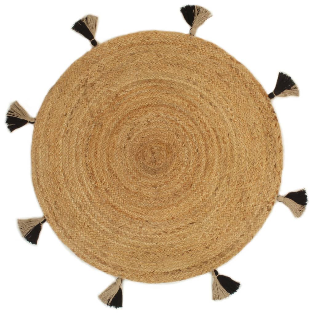 Teppich Geflochten mit Quasten 90 cm Jute Rund