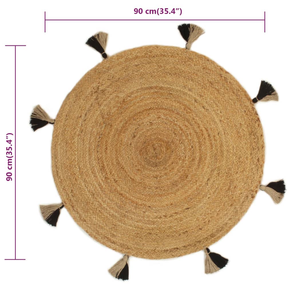 Teppich Geflochten mit Quasten 90 cm Jute Rund