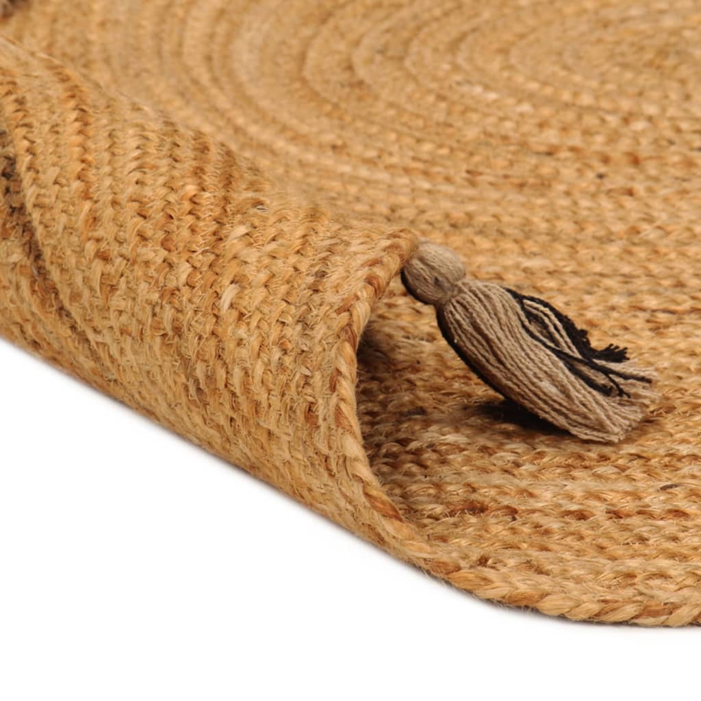 Teppich Geflochten mit Quasten 150 cm Jute Rund