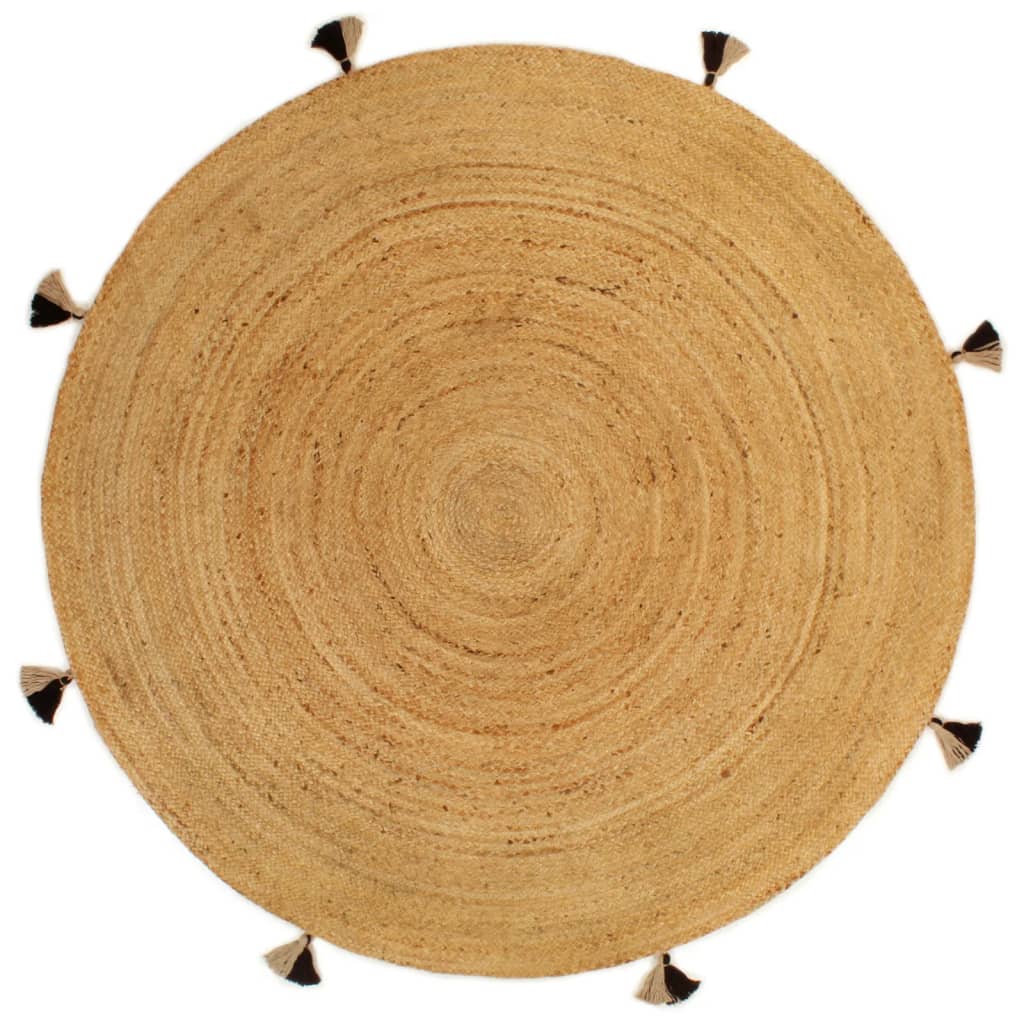 Teppich Geflochten mit Quasten 180 cm Jute Rund