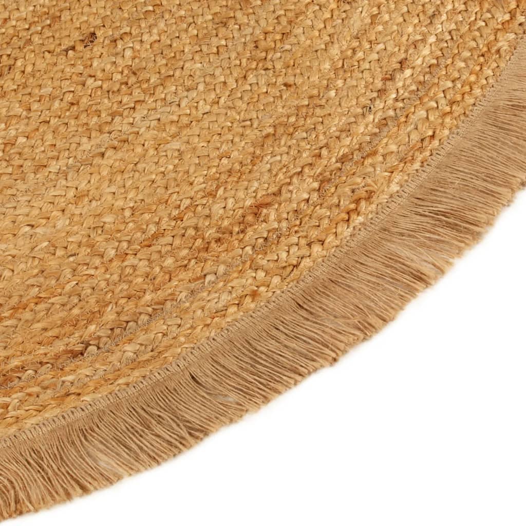 Teppich Geflochten mit Fransen 90 cm Jute Rund