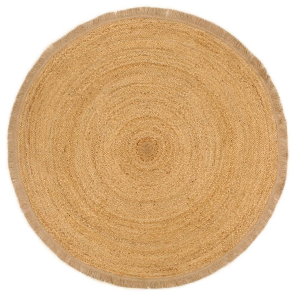 Teppich Geflochten mit Fransen 150 cm Jute Rund