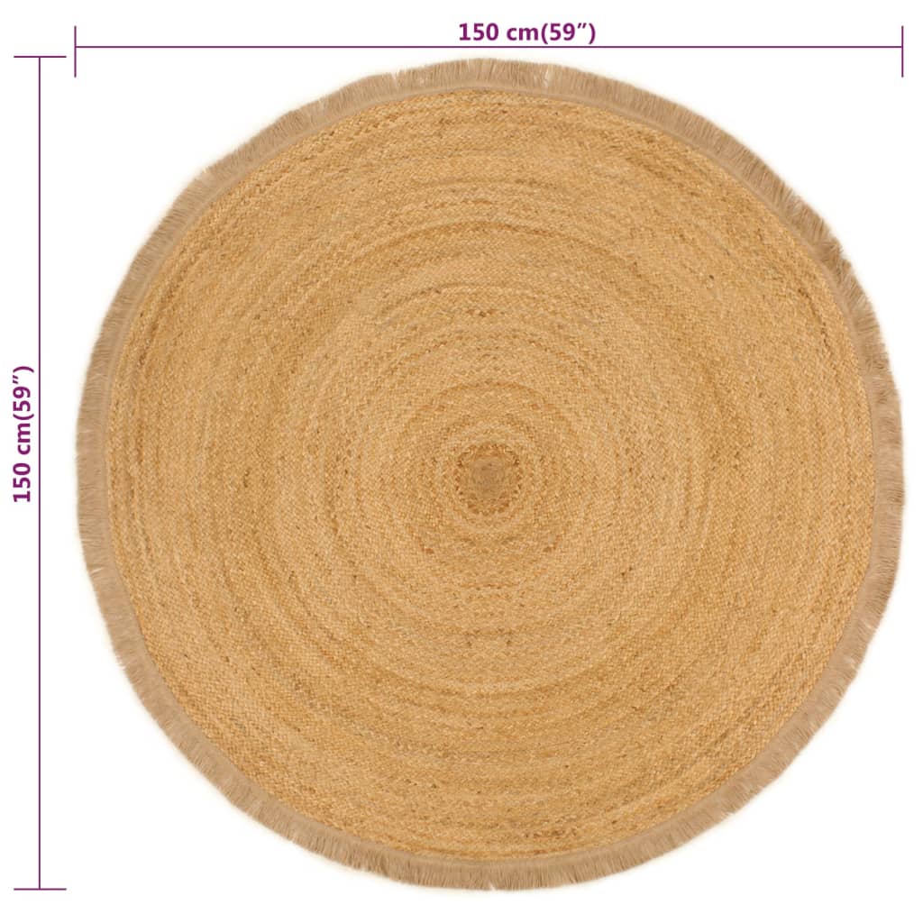 Teppich Geflochten mit Fransen 150 cm Jute Rund