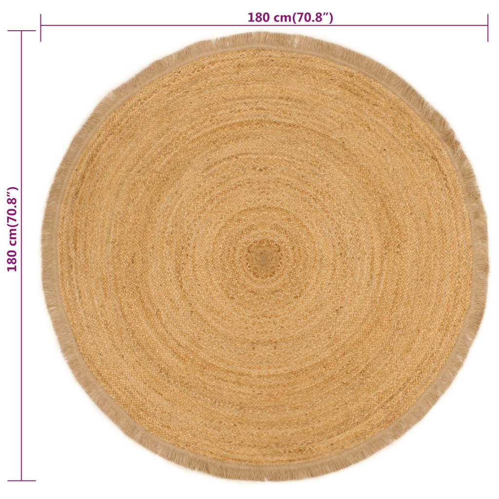 Teppich Geflochten mit Fransen 180 cm Jute Rund