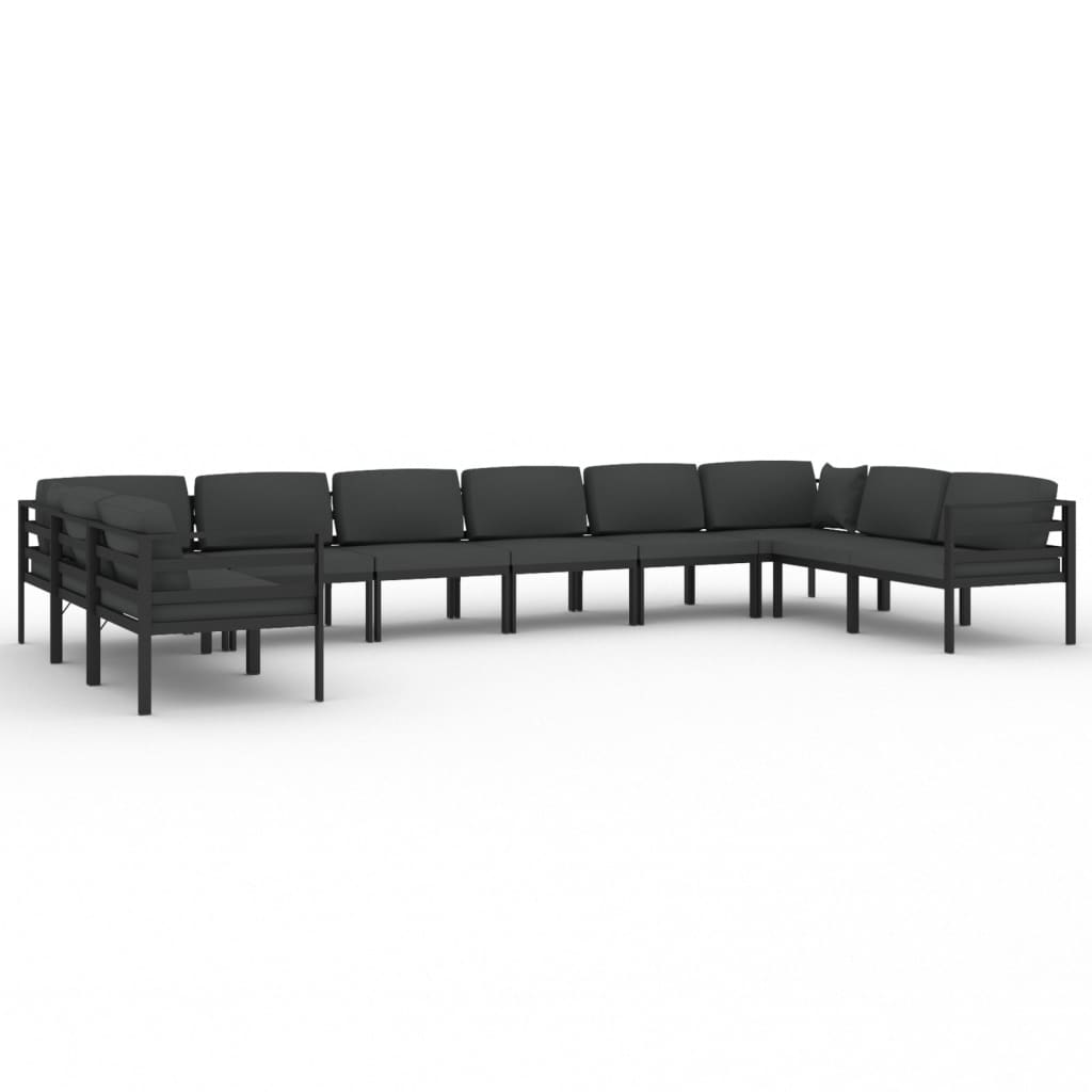 Salon de jardin 10 pièces avec coussins, aluminium, anthracite
