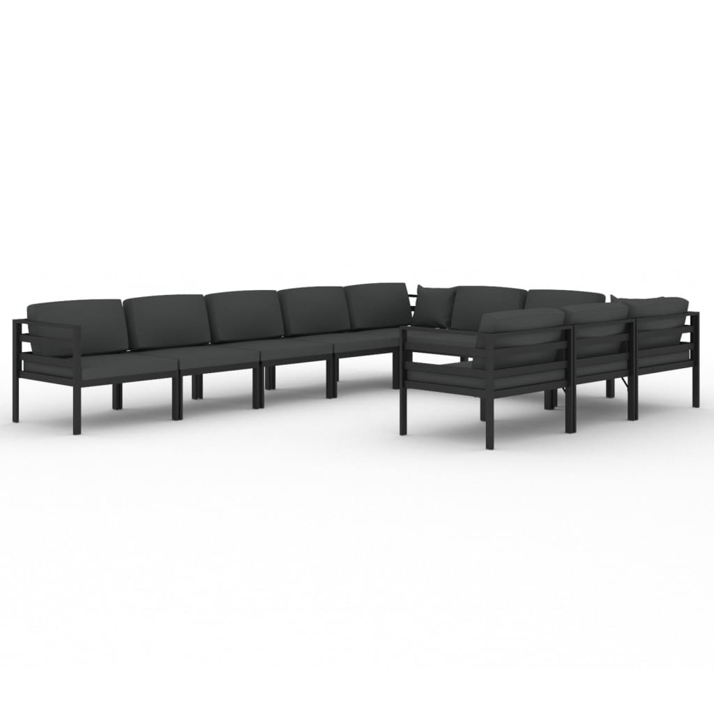 Salon de jardin 10 pièces avec coussins, aluminium, anthracite
