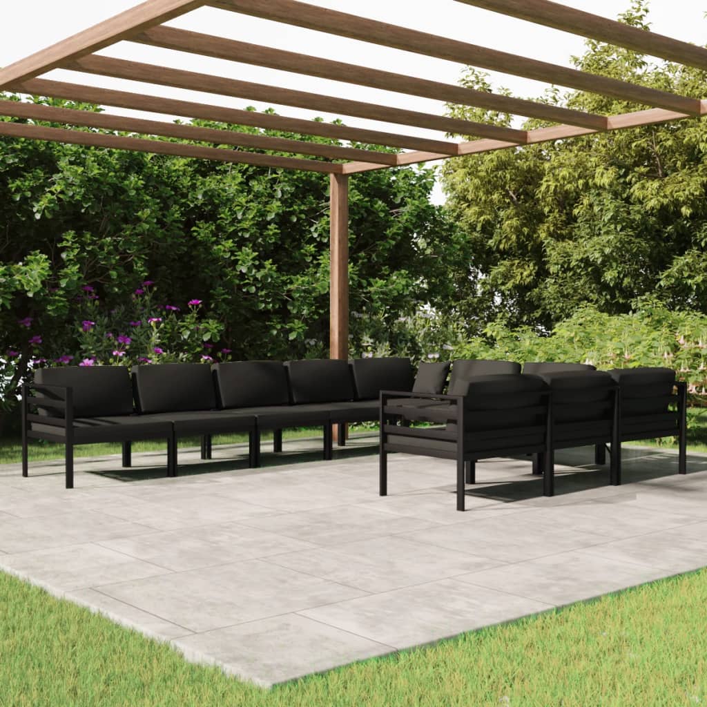 Salon de jardin 10 pièces avec coussins, aluminium, anthracite