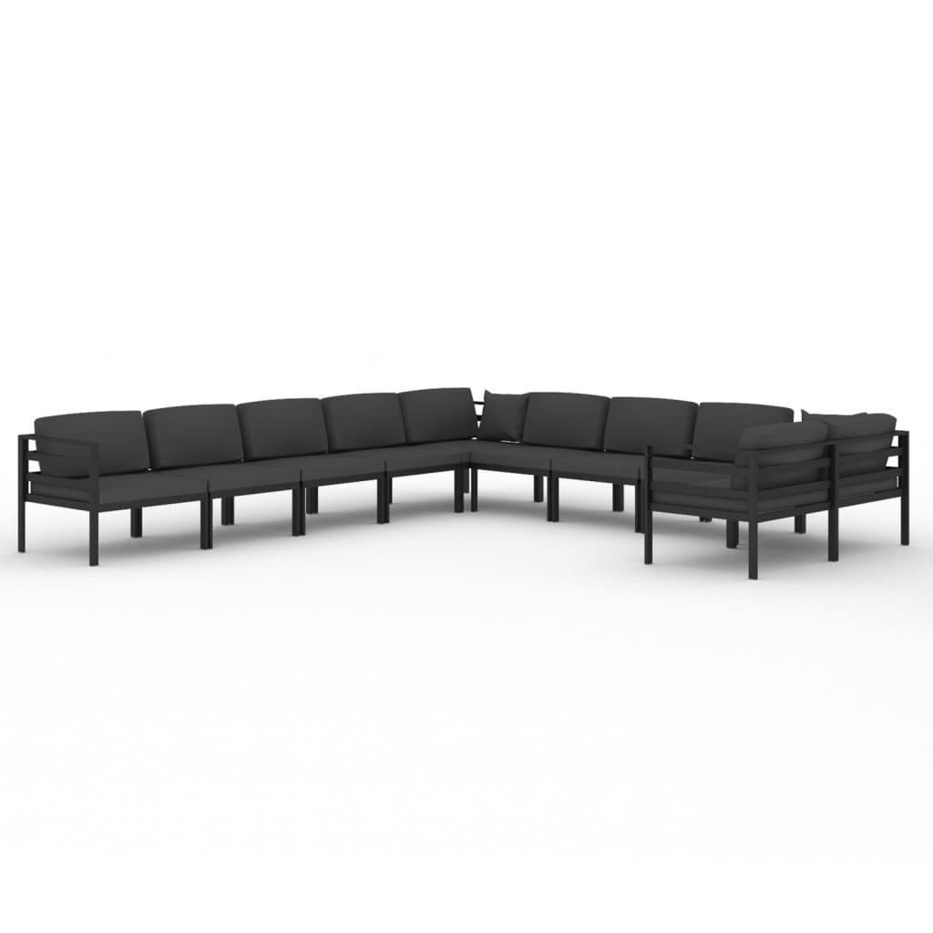 Salon de jardin 10 pièces avec coussins, aluminium, anthracite